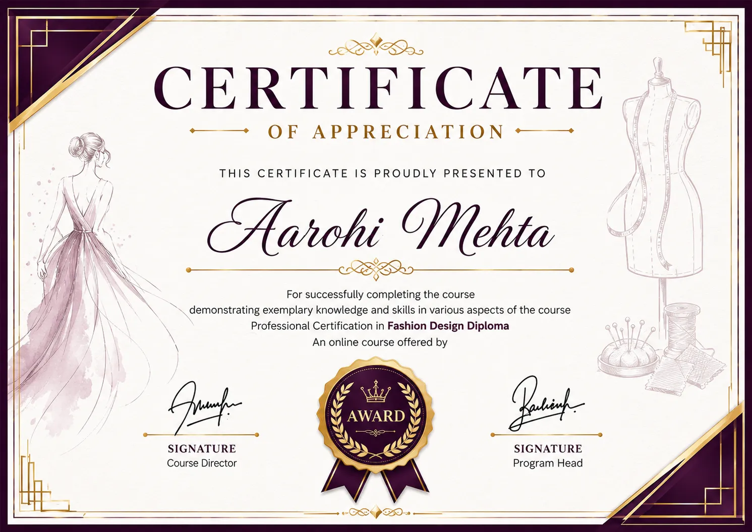 Fashion Design Diploma Certificate